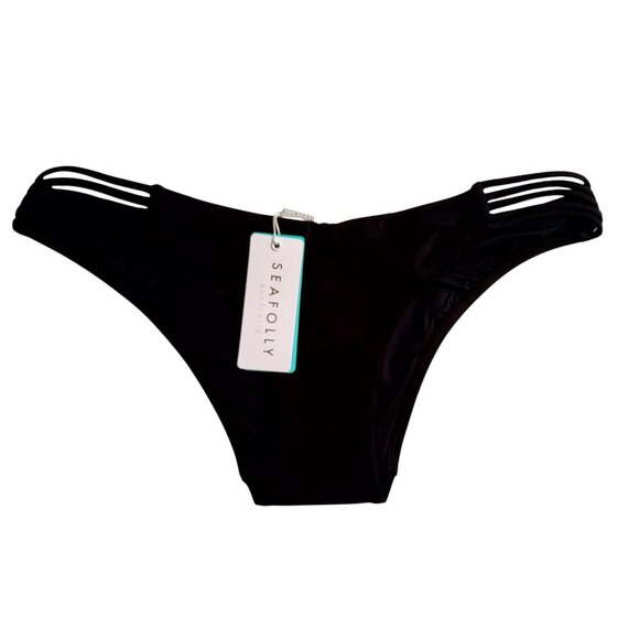 Seafolly Black Bikini Bottoms Size 14 With Strappy Sides Nylon/Elastane - Picture 1 of 6